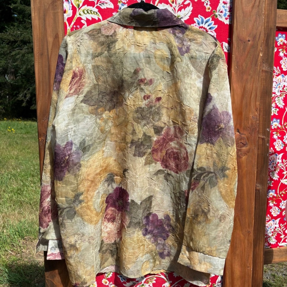 Vintage 90s Crinkle Chiffon Floral Ethereal Whimsigoth Oversize Button Up Blouse - Picture 10 of 15